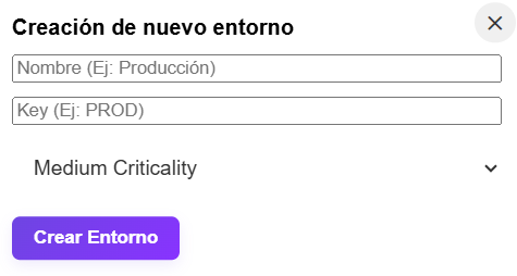 Formulario de Nuevo Entorno